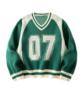 Pulls en tricot personnalisés OEM & ODM avec logo frontal, 100% coton, anti-rides, décontractés, amples, pour hommes, pour l'hiver - Product Image 1