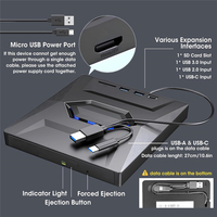 Unità CD DVD Esterna USB 3.0 Tipo C con Hub USB, Lettore di Schede SD Tipo-C, Lettore/Scrittore di Dischi CD DVD RW ROM, Adattatore