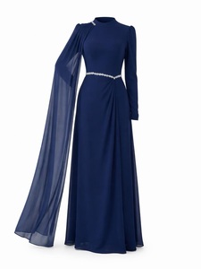 Abaya <span class=keywords><strong>de</strong></span> soirée modeste pour femmes musulmanes, Mexizo, sur mesure, luxe, manches longues, ceinture en strass, vêtements islamiques, inspiré <span class=keywords><strong>de</strong></span> Dubaï, polyester - Product Image 2