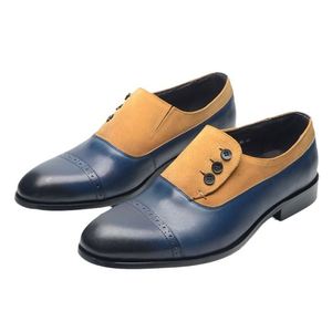 Customized <b>Personalized</b> Button-Up Leather Shoes for Men Handcrafted Genuine Cowhide Blue Casual Dress Height Increasing Autumn - Product Image 5