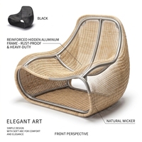 Fauteuil de salon en rotin tressé sans accoudoirs, design arqué doux, résistant à la rouille, avec structure en aluminium dissimulée, style nordique, pour hôtels et resorts