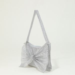 Women's Luxurious Rhinestone Embellished Open Closure Handheld Cross Body Chain <b>Small</b> Dinner Mini Mouth Tote Bag - Product Image 2