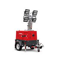 Tour d'éclairage mobile diesel Perkins 9m avec mât hydraulique et 4 projecteurs LED 500W sur remorque pour la construction, l'exploitation minière et la location