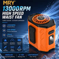 Ventilador de Cintura Portátil MRY, Ventilador con Clip para Cinturón, Ventilador para Trabajo al Aire Libre, Linterna, 13000 RPM, 10 m/s, Tipo-C, Logotipo Personalizado, Venta al Por Mayor