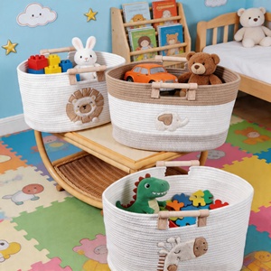 Cesti portaoggetti in corda di cotone <span class=keywords><strong>per</strong></span> <span class=keywords><strong>cameretta</strong></span> bambini, organizer <span class=keywords><strong>per</strong></span> giocattoli di peluche, cesto portabiancheria ricamato, contenitore portaoggetti <span class=keywords><strong>per</strong></span> giocattoli, ideale <span class=keywords><strong>per</strong></span> regali - Product Image 2