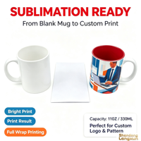 Tasses en porcelaine pour sublimation 11oz, bicolores, vierges, avec intérieur et poignée, pour impression DIY par presse à chaud, sans BPA, compatibles micro-ondes, pour entreprises