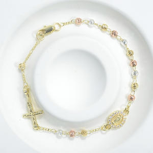 Pulseiras de Rosário Cristãs com Corte Curvo e 3 Tons de Contas, para Mulheres e Homens, Religiosas Católicas, com Anjo, Virgem Maria e Cruz de Jesus - Product Image 1