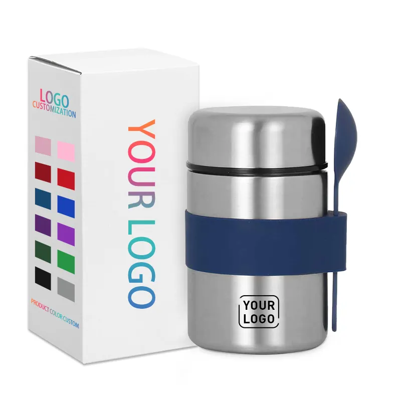 Biểu Tượng Tùy Chỉnh Thép Không Gỉ Hộp Ăn Trưa Chân Không Cách Điện Thực Phẩm Flask Jar Nồi Nhiệt Cho Ăn Trưa Thủ Môn Với Muỗng