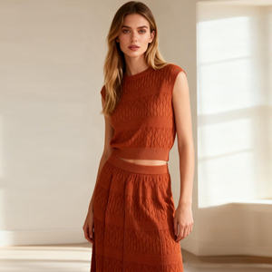 Kadın Kolsuz Örgü Takım |   Giyinme, Günlük Geziler ve Dinlenme için Uygun İki Parçalı Takım - Product Image 1