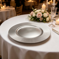 Assiette de Présentation en Plastique 13 pouces, Moderne, Argentée, Revêtement Poudré, Bord Cannelé Radiant, Décoration de Table Texturée Élégante pour Hôtels et Banquets