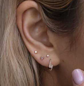 Trendy 2024 Fine Jewelry 925 Sterling Silver 18K Gold Plated Cradled Diamond baguette Huggies Hoop Pendientes - Product Image 4