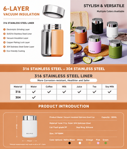 Mug isotherme miniature personnalisé promotionnel 180 ml, mug de poche, bouteille d'eau en acier inoxydable 316, mug isotherme portable pour le lait - Product Image 5