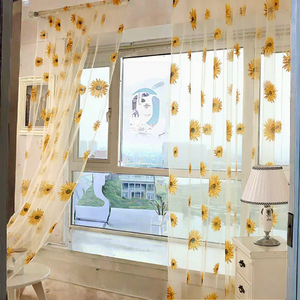 Vente directe d'usine, expédition rapide, rideaux en polyester transparents imprimés tournesol, écologiques, prêts à poser, pour la maison, le salon - Product Image 3
