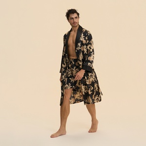 Batas de Lujo para <span class=keywords><strong>Hombre</strong></span>, Estilo Kimono, de Satén Transpirable, Manga Larga, con Bolsillos, 95% Poliéster, Lavables a Máquina, para Dormir - Product Image 2