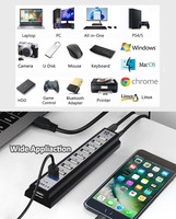 Vente chaude longue bande USB 2.0 vers 10 en 1 répartiteur USB 480Mbps vitesse de transfert 10 ports USB Hub 2.0