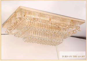 Lámpara colgante de cristal LED de lujo moderna, lámpara de techo rectangular dorada con Base de aluminio para el hogar, oficina, Hotel, boda - Product Image 6