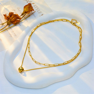 Double Layer Geometric Faceted Ball Pendant Necklace Gold Stainless Steel Chain Fashion Jewelry - Product Image 3