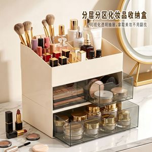 Cosmetic Storage <b>Box</b> <b>Makeup</b> Organizer With Drawers Dustproof Pet Material For Dressing Table Bathroom Skincare Storage - Product Image 3