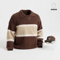 Herren Mohair Strickpullover ODM Atmungsaktiv Logo Gestreiftes Muster Maßgeschneidert Herbst Winter