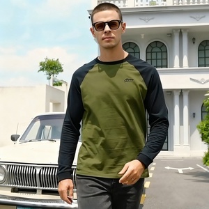 T-Shirt a <span class=keywords><strong>Maniche</strong></span> Lunghe Raglan da <span class=keywords><strong>Uomo</strong></span>, <span class=keywords><strong>Felpa</strong></span> con Collo Tondo, Magliette Basiche con Logo Personalizzato, Taglie EU/US, 100% Cotone Lavorato a Maglia, Ecologico - Product Image 1