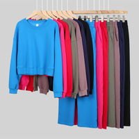 Ensemble de sport respirant en maille unie à col rond, comprenant un pull court et un pantalon de survêtement, à manches longues et coupe ample, pour le yoga, pour femme