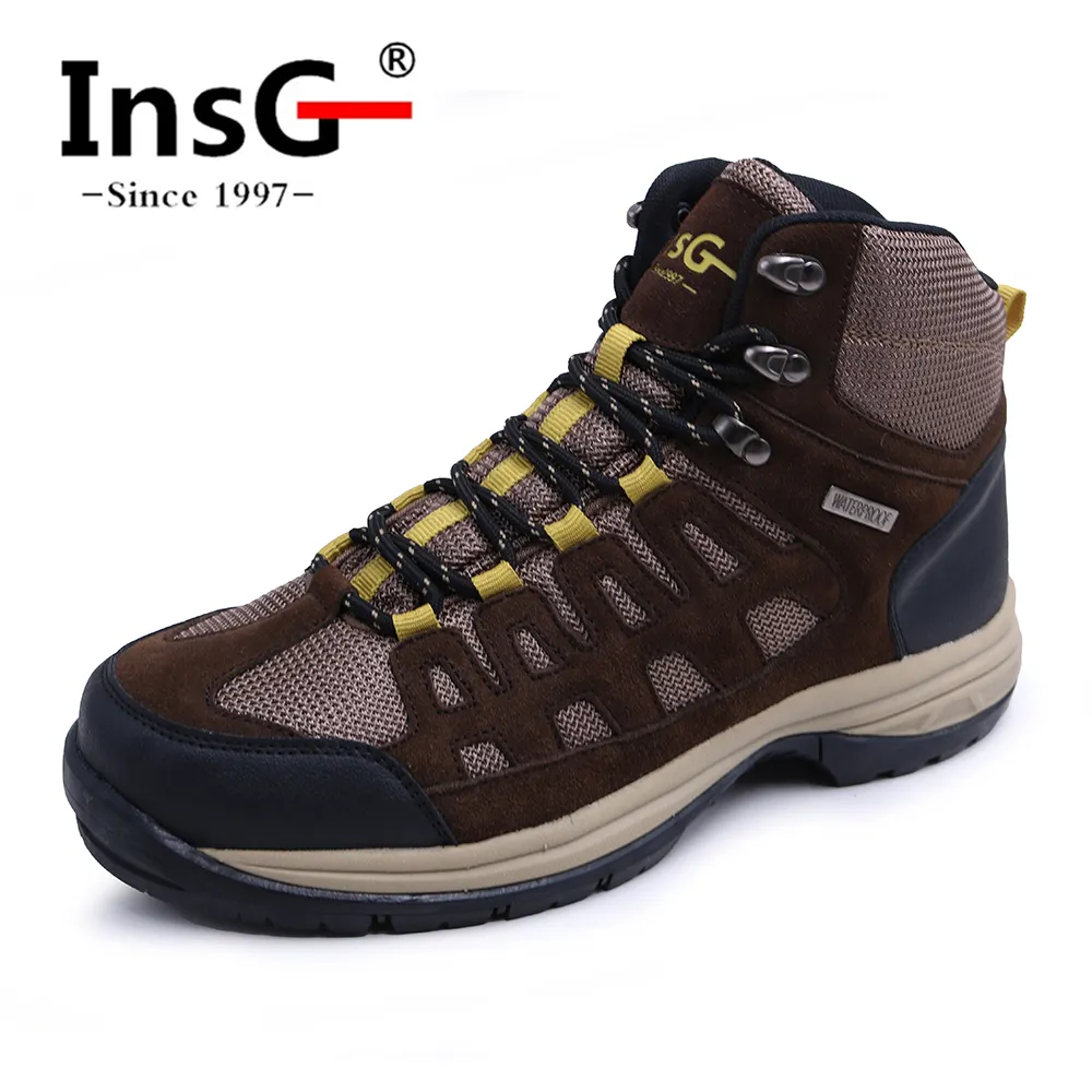OEM Comfortable Mens Mountain Boots Genuine Suede Leather Outdoor Waterproof Anti-slip Trekking