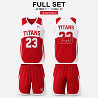 Maillot de basket-ball pour enfants, équipe scolaire, rouge et blanc, imprimé, design contrasté, tissu en maille léger, évacuation de l'humidité, cours de gym