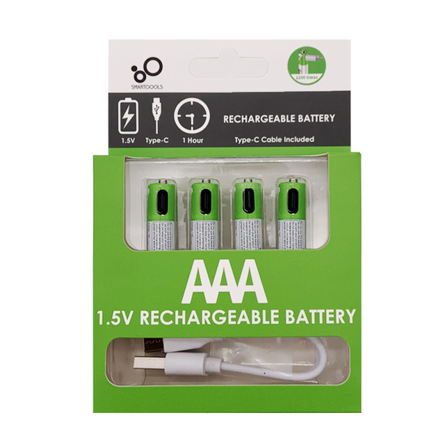 SMARTOOOLS Custom Type-C Port Rechargeable AA AAA Solid State Batteries 1.5V 4 Pack 2 Year Warranty 1200 Cycles