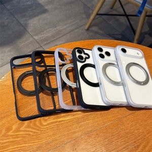 Metal Frame Phone Case With 360 Rotation Magnetic Ring <b>Stand</b> Holder Clear Case for IPhone 17 16 15 14 13 12 Pro Max - Product Image 5