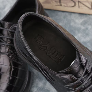 Zapatos formales de hombre de piel de cocodrilo 100% piel de cocodrilo genuina Zapatos de vestir negros con cordones y punta redonda - Product Image 6