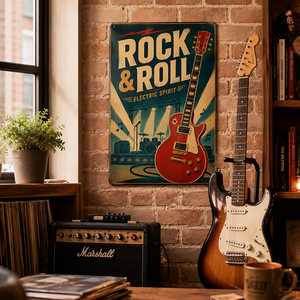 Plaque en métal vintage style <span class=keywords><strong>rock</strong></span>, décoration murale rustique pour café, bar, scène <span class=keywords><strong>de</strong></span> <span class=keywords><strong>groupe</strong></span>, avec guitare et style rétro - Product Image 3