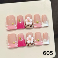 411-415 Faux ongles à presser faits main motif canard 10 pièces réutilisables en acrylique, modèle carré
