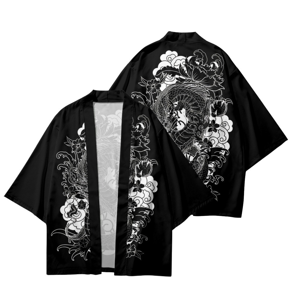 00s eskandar モモンガシルエット シルク100% HAORI シャツ Camisa japonesa samurai haori, cardigan de cosplay masculino e
