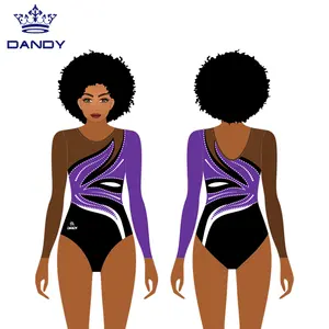 Fashion Gymnastics Gym Gradient Gymnastik lange Ärmel Shiny Competition Tanz Trikot Bodysuit enge Frauen Erwachsene