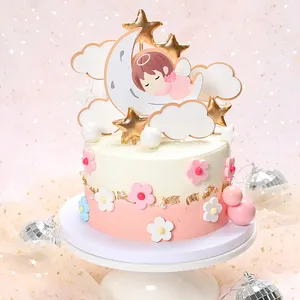 새로운 케이크 토퍼 삽입 카드 장식 파티 생일 아기 소년 소녀 문 스타 구름 케이크 토퍼
