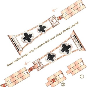 Correa <span class=keywords><strong>de</strong></span> Reloj con Trébol <span class=keywords><strong>de</strong></span> Cuatro Hojas y Diamantes para <span class=keywords><strong>Apple</strong></span> <span class=keywords><strong>Watch</strong></span> 8/7/6/5/4/3/<span class=keywords><strong>2</strong></span>, Correa <span class=keywords><strong>de</strong></span> Reloj <span class=keywords><strong>de</strong></span> Metal <span class=keywords><strong>de</strong></span> Moda para Mujer - Product Image 2