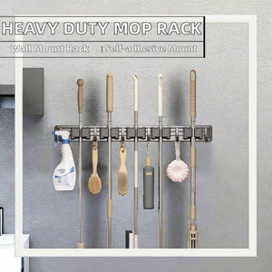 Heavy Duty <b>Wall</b> Mounted ABS Non-Folding <b>Mop</b> Broom Holder Self-Adhesive Single Multifunction Storage Racks for Kitchen Garden - Product Image 2
