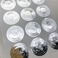 Surface miroir imperméable feuille d'aluminium personnalisée autocollants cercle surélevé argent pet gaufrage logo étiqueteuse pour couvercle