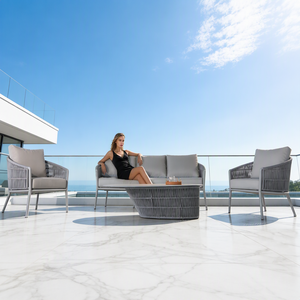 Conjunto de Sofás de Jardín Modernos de Aluminio y Cuerda, 6 Plazas, con Mesa y Cojines para Patio Exterior - Product Image 1