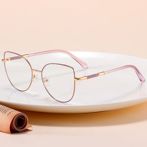 Femmes à la mode solide motif oeil de chat cadre en métal lunettes charnière à ressort <span class=keywords><strong>Anti</strong></span> lumière bleue bloquant la monture de lunettes optique - Product Image 1