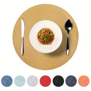 Handwoven PP 38cm <b>Round</b> Solid Color Table Mats <b>Placemats</b> for Dining Kitchen Hot Pad Trivet Coaster Protection - Product Image 2