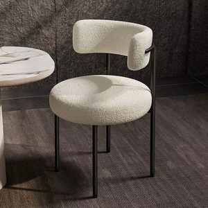 Silla de Comedor Moderna de Lujo VL, Tapizada en Tela Blanca con Patas de Acero Inoxidable y Respaldo de Lana Bouclé, para Hogar, Cafetería o Comedor - Product Image 1
