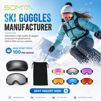 Fabrication de lunettes de ski, protection UV400 personnalisée, OEM, anti-buée, lunettes de sécurité pour le ski, sangles, lentille sphérique, lunettes de ski noires