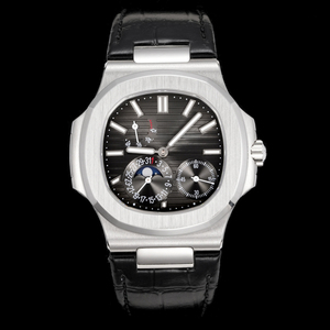 Montre automatique élégante pour homme 2026 avec cristal saphir, cadran bleu marine, bracelet en cuir d'alligator véritable, chronographe phase de lune - Product Image 3