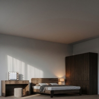 Ensemble de meubles de chambre à coucher blancs de luxe moderne avec coiffeuse, armoire en bois laqué brillant et lit double minimaliste pour appartement