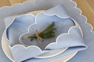 Serviettes en coton lin à double couche faites à la main Vaisselle de mariage haut de gamme brodée de pétoncles modernes lavable pour le mariage - Product Image 6