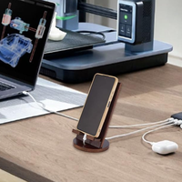 Support de téléphone universel en bois de style vintage Type debout Station d'accueil pour smartphone Trou rechargeable Support de téléphone de bureau facile