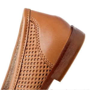 Mocassins plats pour femmes en cuir de vachette véritable, ajourés et tressés, à enfiler, respirants, design personnalisable - Product Image 5