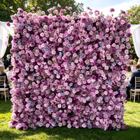 Panel latar belakang bunga mawar dan hydrangea buatan 3D warna ungu gradasi, dapat digulung, untuk dekorasi acara pernikahan dan rumah