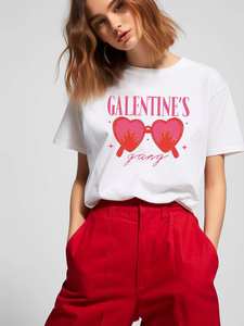 T-shirt da donna Galentine's Gang Heart Glasses, taglia plus, vestibilità regolare, manica corta, girocollo, casual, primaverile, in jersey di cotone - Product Image 3